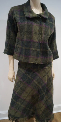 GIANFRANCO FERRE Beige Silk Blend Long Length Jacket & Trousers Pants Suit UK14