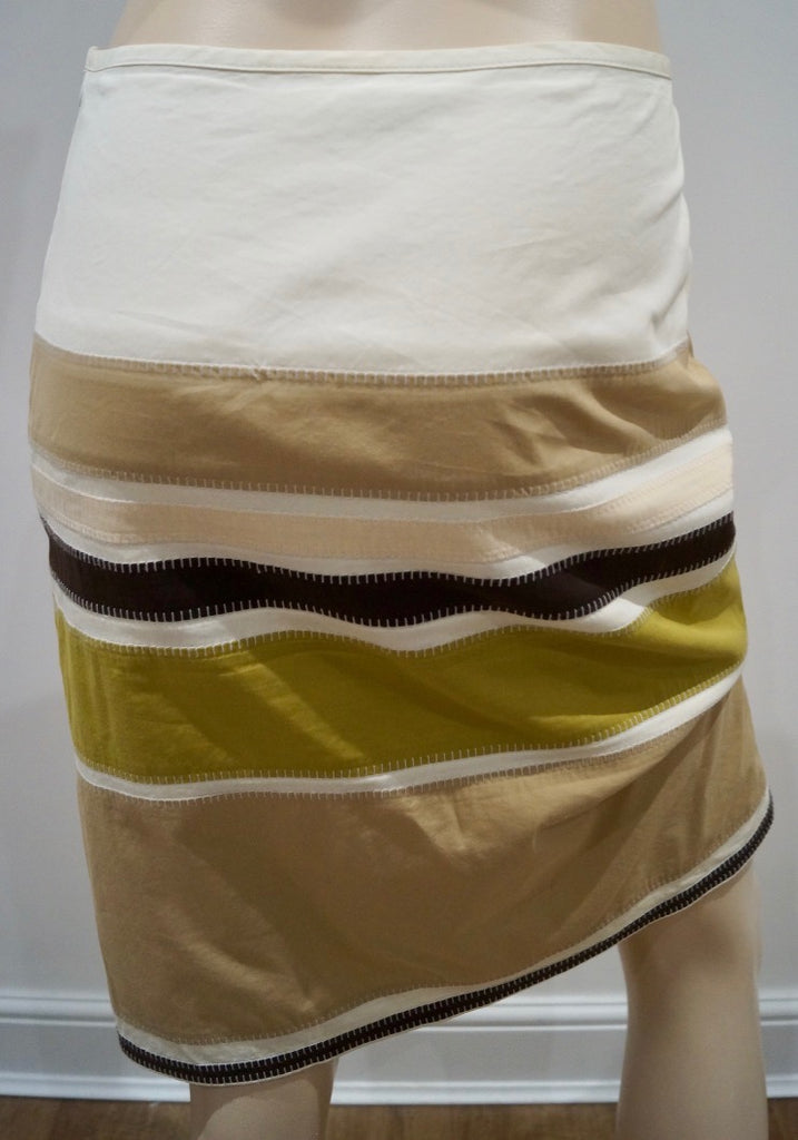STRENESSE BLUE Cream Beige Green Blue Brown Cotton Blend Stripe Pencil Skirt 10