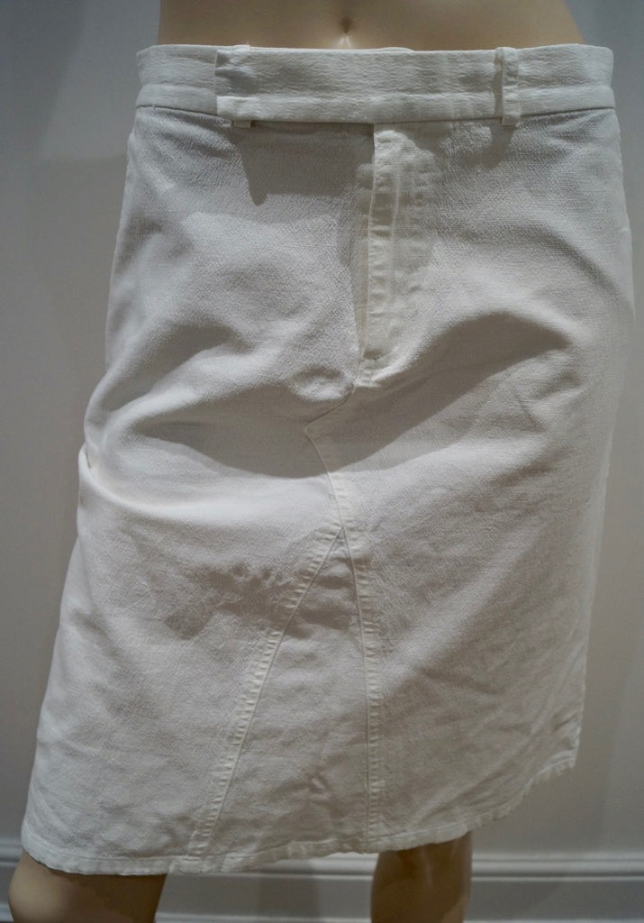 CHAIKEN Winter White Cotton & Linen Stretch Blend Summer Pencil Skirt US8; UK12