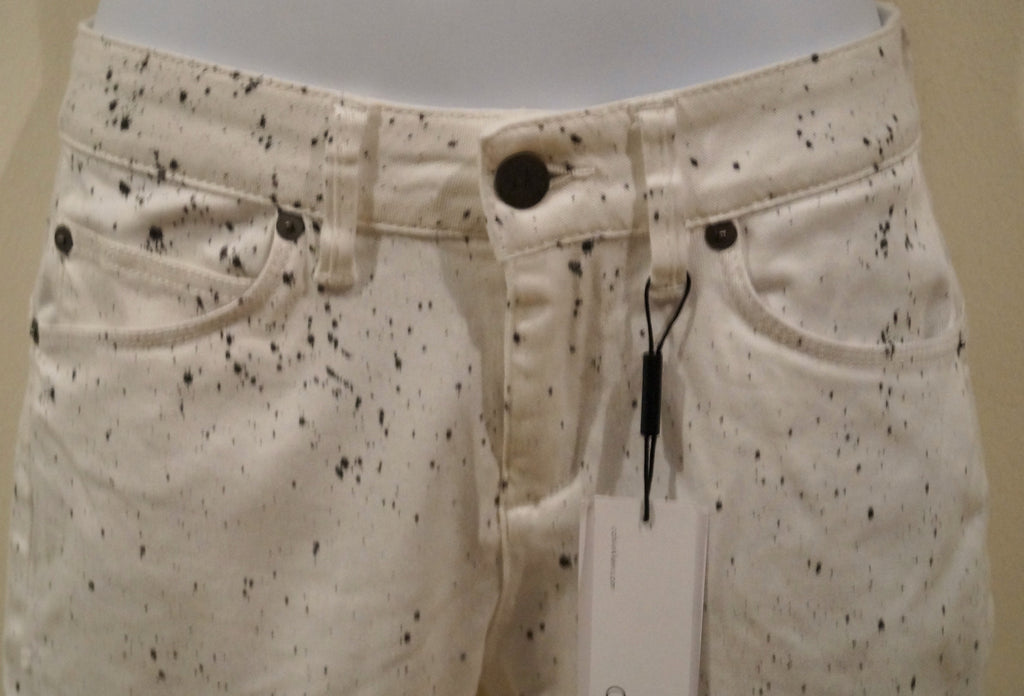 CK CALVIN KLEIN Cream Black Splatter Print Skinny Jeans Trousers Pants W27 BNWT
