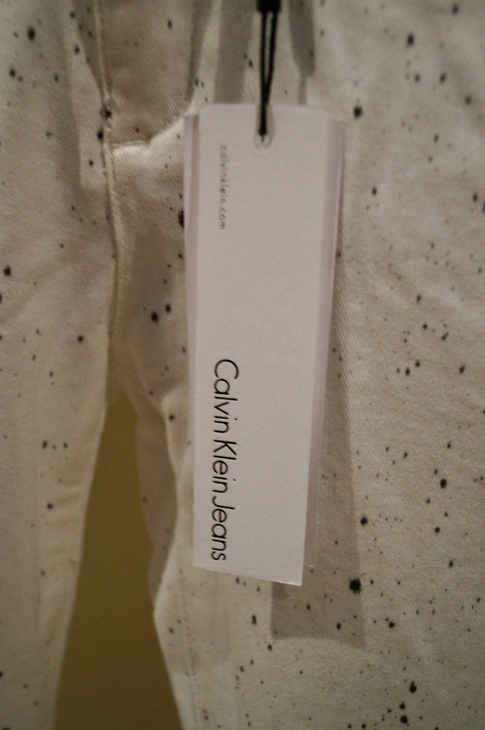 CK CALVIN KLEIN Cream Black Splatter Print Skinny Jeans Trousers Pants W27 BNWT