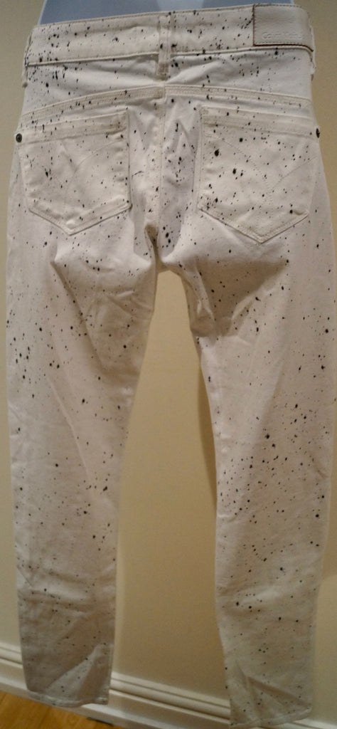 CK CALVIN KLEIN Cream Black Splatter Print Skinny Jeans Trousers Pants W27 BNWT