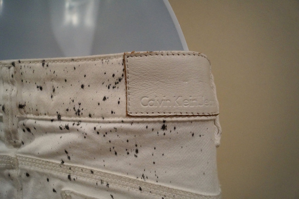 CK CALVIN KLEIN Cream Black Splatter Print Skinny Jeans Trousers Pants W27 BNWT