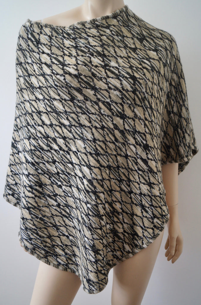 MISSONI Orange Label Black Beige Silver Metallic Wool Blend Knitwear Poncho Top