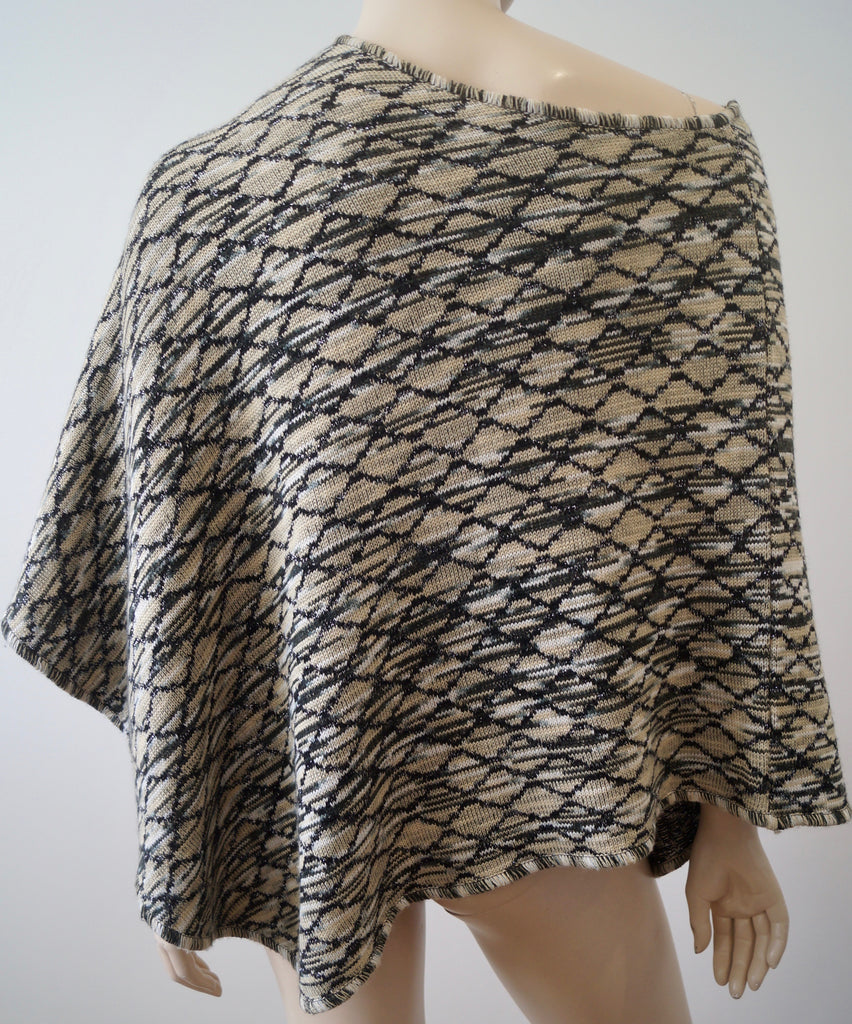 MISSONI Orange Label Black Beige Silver Metallic Wool Blend Knitwear Poncho Top