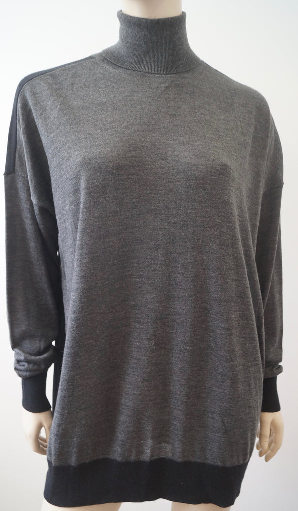 MICHAEL MICHAEL KORS Grey Black Merino Wool Stretch Polo Neck Jumper Sweater M