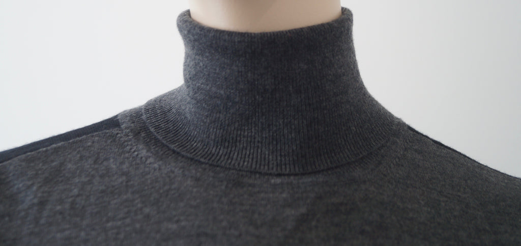 MICHAEL MICHAEL KORS Grey Black Merino Wool Stretch Polo Neck Jumper Sweater M
