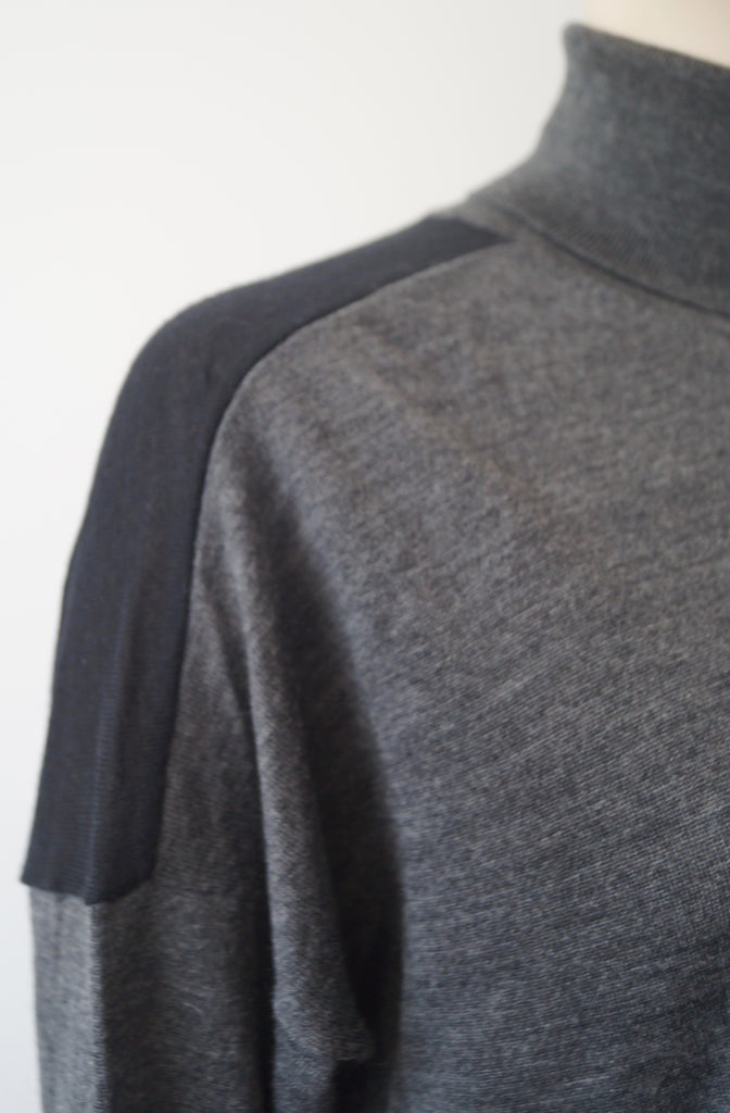MICHAEL MICHAEL KORS Grey Black Merino Wool Stretch Polo Neck Jumper Sweater M