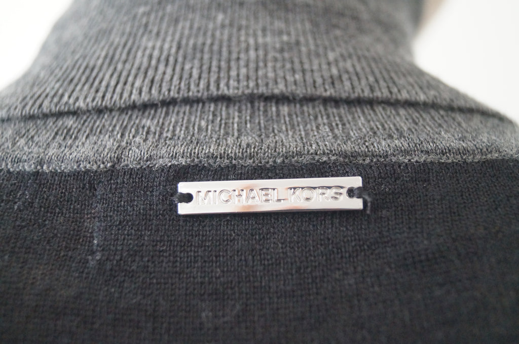 MICHAEL MICHAEL KORS Grey Black Merino Wool Stretch Polo Neck Jumper Sweater M