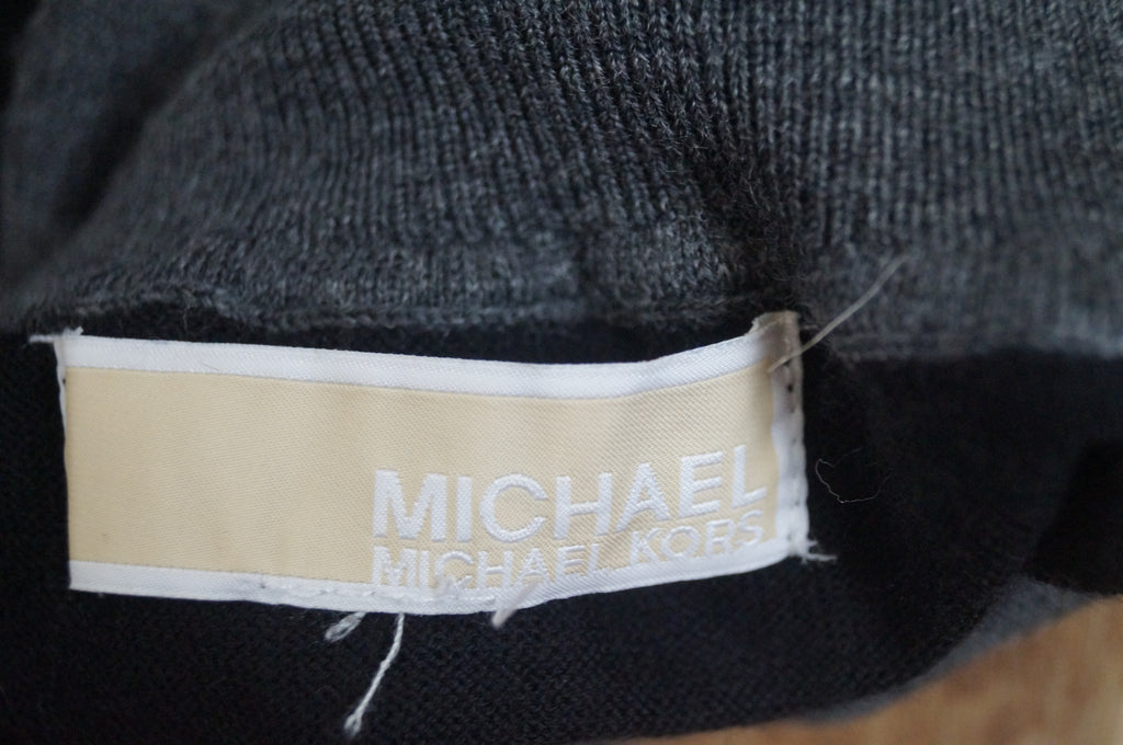 MICHAEL MICHAEL KORS Grey Black Merino Wool Stretch Polo Neck Jumper Sweater M