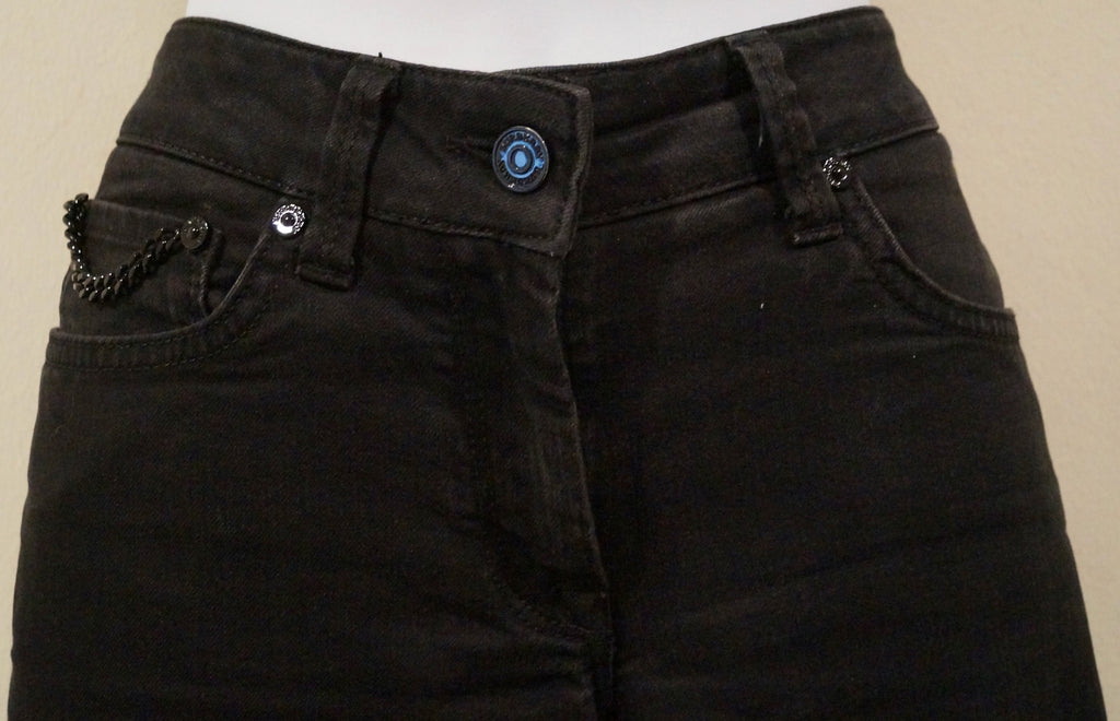 BURBERRY Black Charcoal Cotton Blend Branded Chain Detail Skinny Slim Fit Jeans