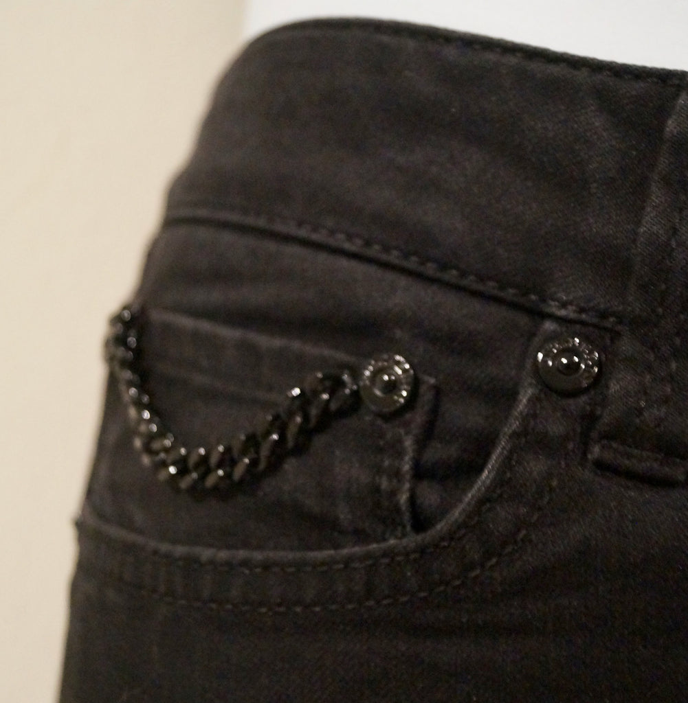 BURBERRY Black Charcoal Cotton Blend Branded Chain Detail Skinny Slim Fit Jeans