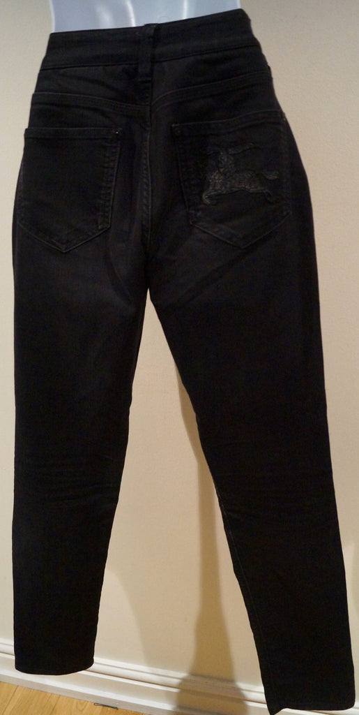 BURBERRY Black Charcoal Cotton Blend Branded Chain Detail Skinny Slim Fit Jeans