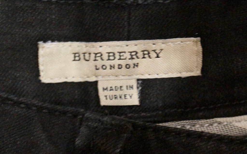 BURBERRY Black Charcoal Cotton Blend Branded Chain Detail Skinny Slim Fit Jeans