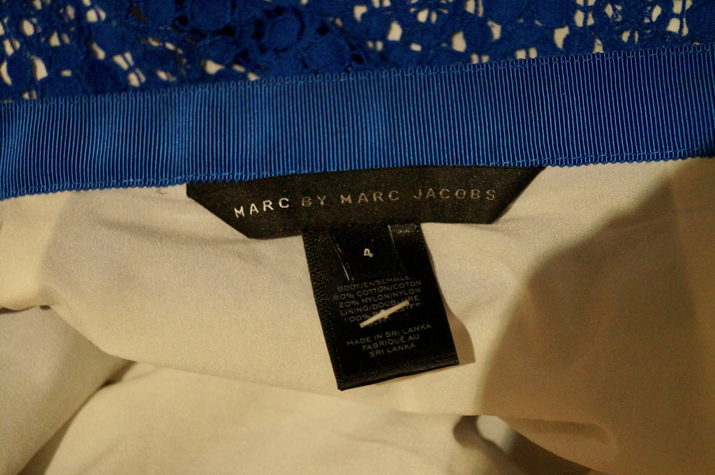 MARC BY MARC JACOBS Blue Cotton Blend Lace Lined Short Length Skirt Sz:4 UK8