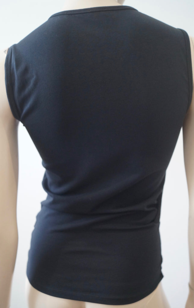 JOSEPH Black Cotton Stretch Round Neck Pleat Detail Sleeveless Vest Tank Top