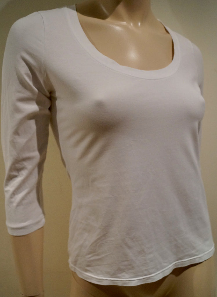 ANNE FONTAINE White Pima Cotton Stretch Round Neck 3/4 Sleeve Jersey Top 40 UK10