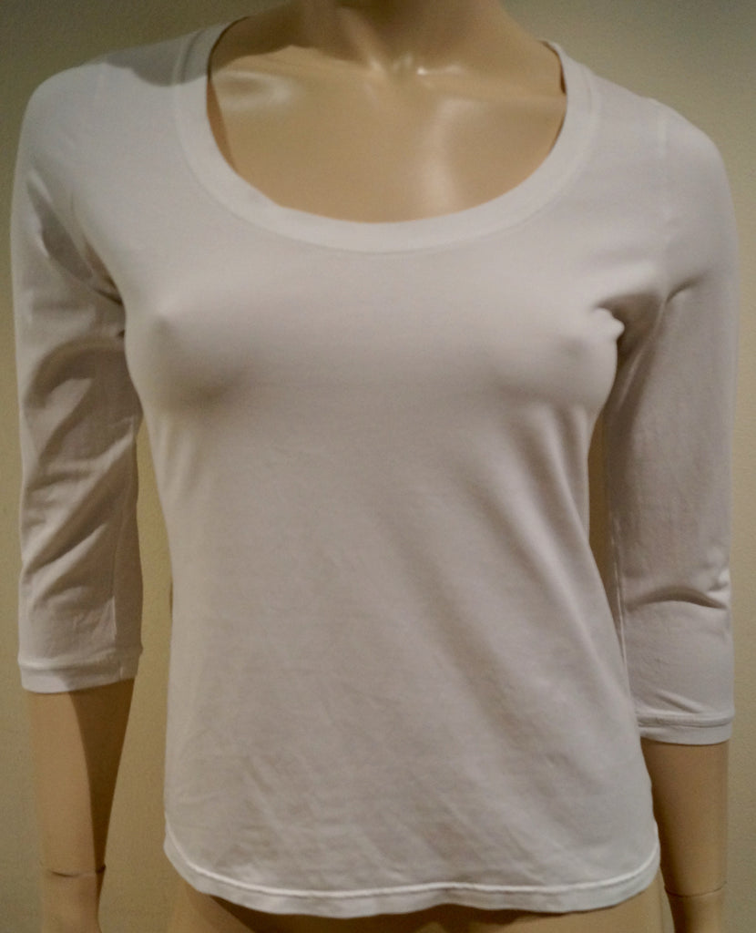 ANNE FONTAINE White Pima Cotton Stretch Round Neck 3/4 Sleeve Jersey Top 40 UK10