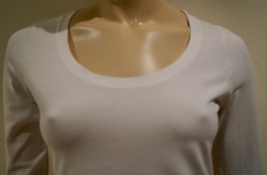 ANNE FONTAINE White Pima Cotton Stretch Round Neck 3/4 Sleeve Jersey Top 40 UK10
