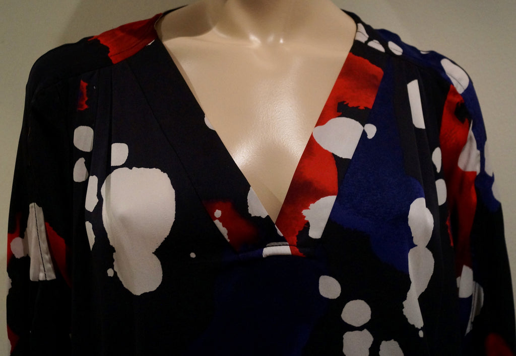 DVF DIANE VON FURSTENBERG Black & Multi-Colour Abstract Print Blouse Top 10 UK14