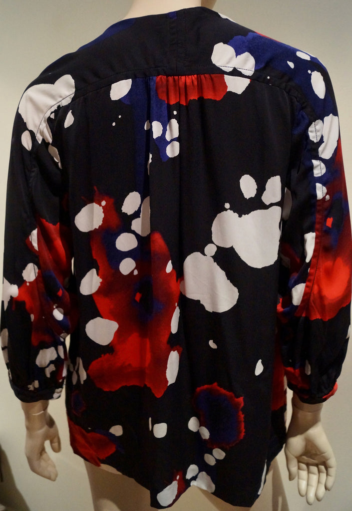 DVF DIANE VON FURSTENBERG Black & Multi-Colour Abstract Print Blouse Top 10 UK14