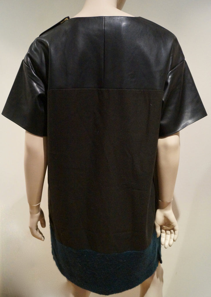 BANANA REPUBLIC Black Faux Leather Round Neck Short Sleeve Tunic Dress Sz:M