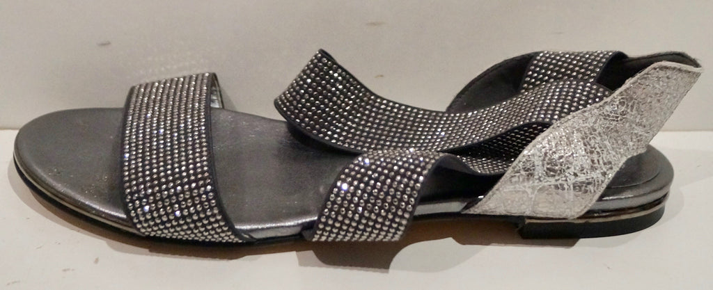 DIAMOND COLLECTION STUART WEITZMAN Silver Grey Diamante Strappy Flat Sandals 5.5