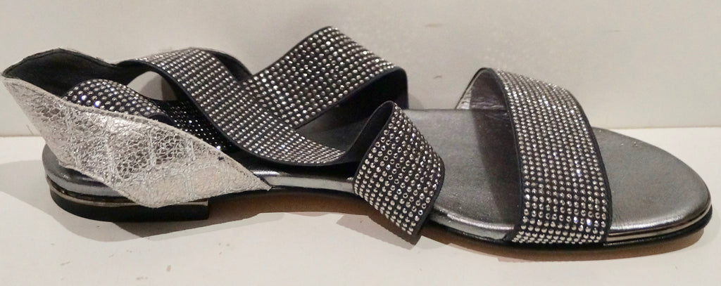 DIAMOND COLLECTION STUART WEITZMAN Silver Grey Diamante Strappy Flat Sandals 5.5