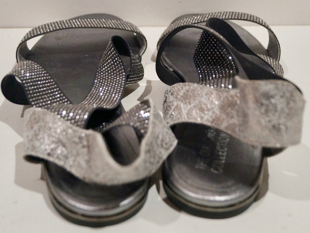 DIAMOND COLLECTION STUART WEITZMAN Silver Grey Diamante Strappy Flat Sandals 5.5