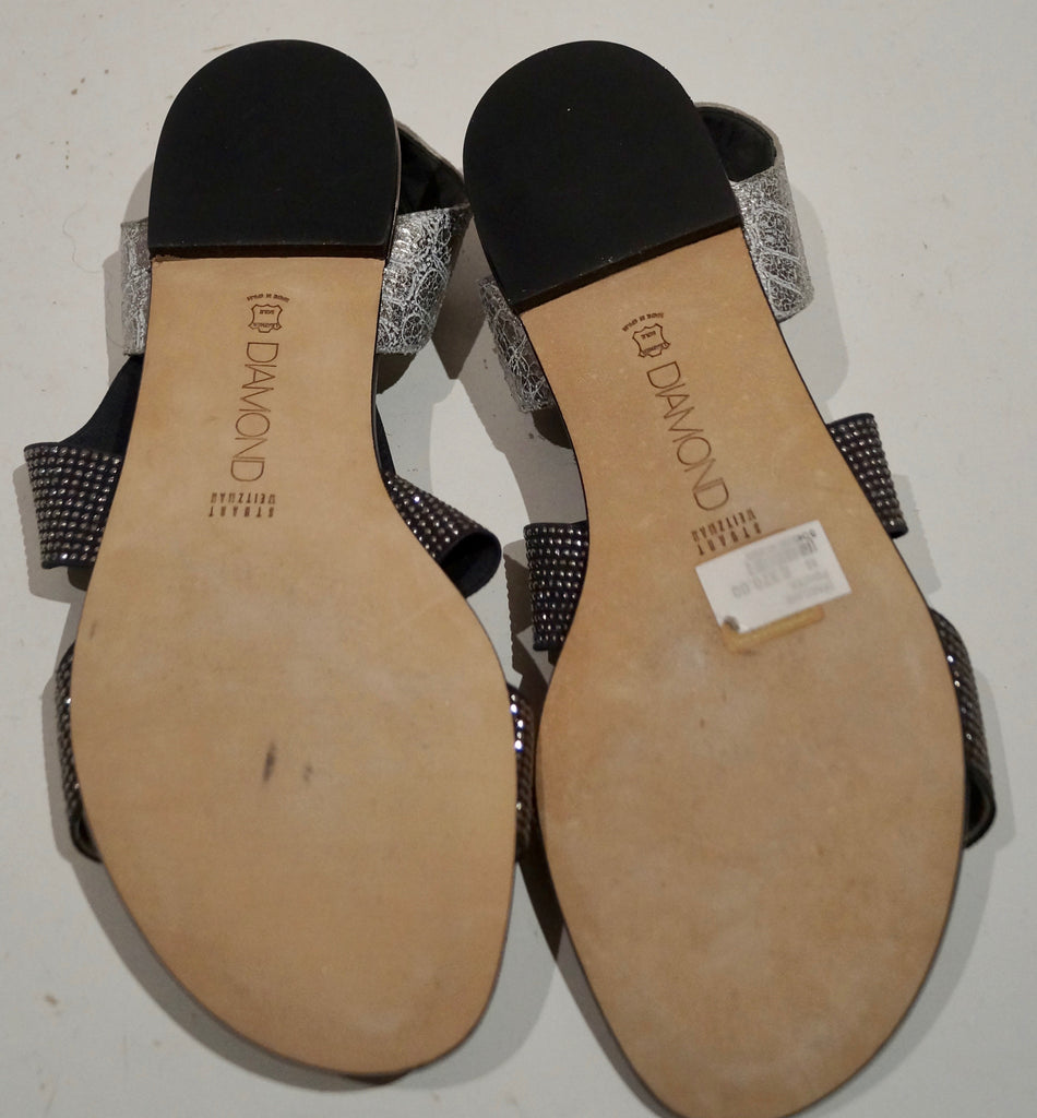 DIAMOND COLLECTION STUART WEITZMAN Silver Grey Diamante Strappy Flat Sandals 5.5