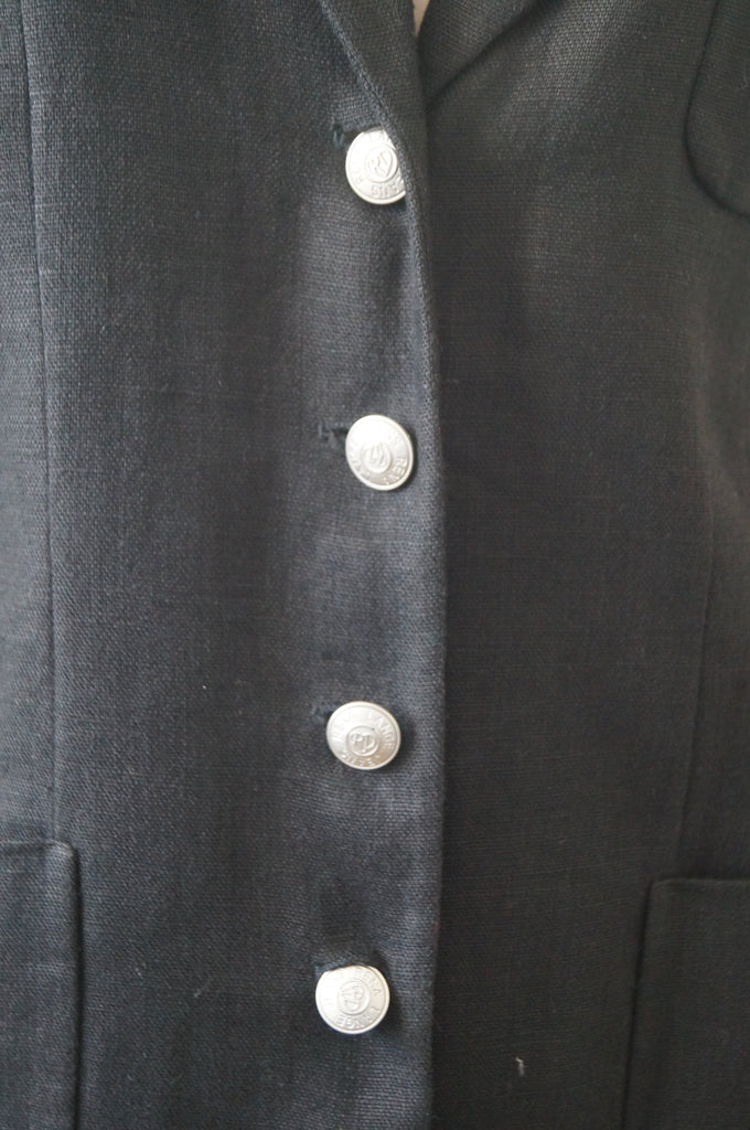 RENA LANGE JEANS Black 100% Flax Branded V Neckline Lined Blazer Jacket D44 GB18