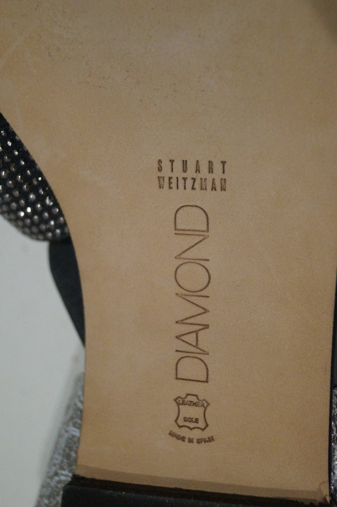 DIAMOND COLLECTION STUART WEITZMAN Silver Grey Diamante Strappy Flat Sandals 5.5