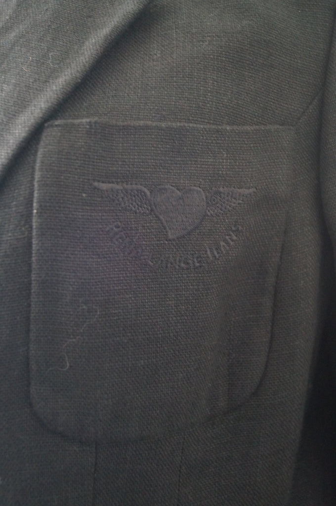 RENA LANGE JEANS Black 100% Flax Branded V Neckline Lined Blazer Jacket D44 GB18