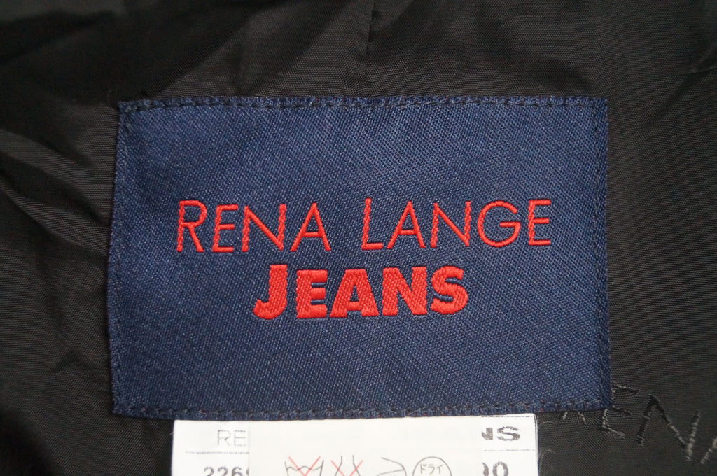 RENA LANGE JEANS Black 100% Flax Branded V Neckline Lined Blazer Jacket D44 GB18