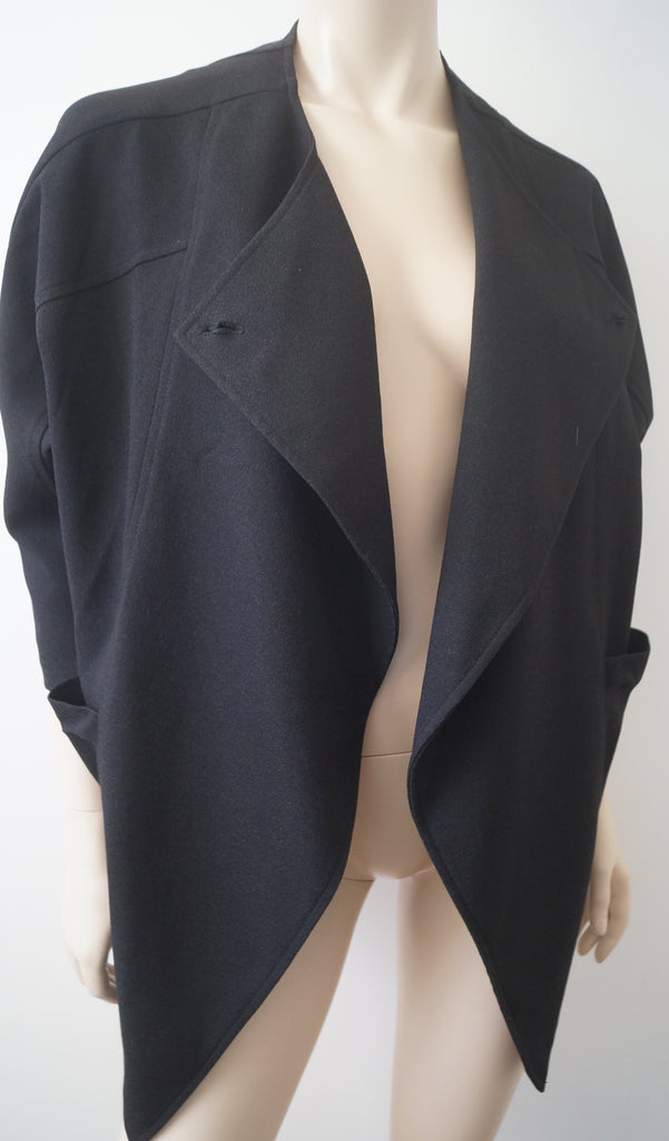BURBERRY LONDON Black Wool Blend Open Front 3/4 Sleeve Waterfall Jacket M/L