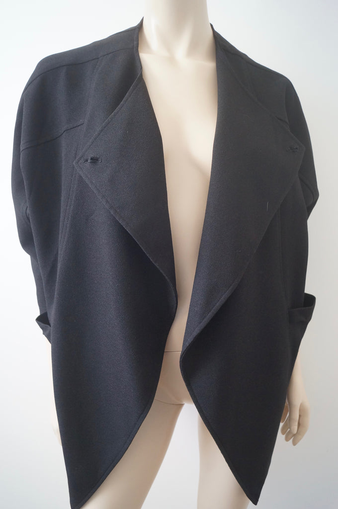 BURBERRY LONDON Black Wool Blend Open Front 3/4 Sleeve Waterfall Jacket M/L