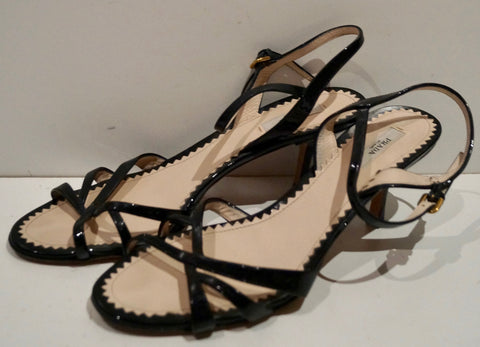 CHRISTIAN DIOR Black Leather Stitch Detail Branded Peep Toe Sandals Shoes UK6.5
