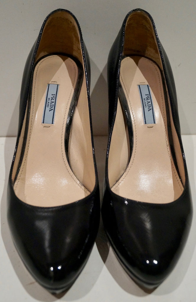PRADA Women's Black Textured Leather High Stiletto Platform Court Shoes EU39 UK6