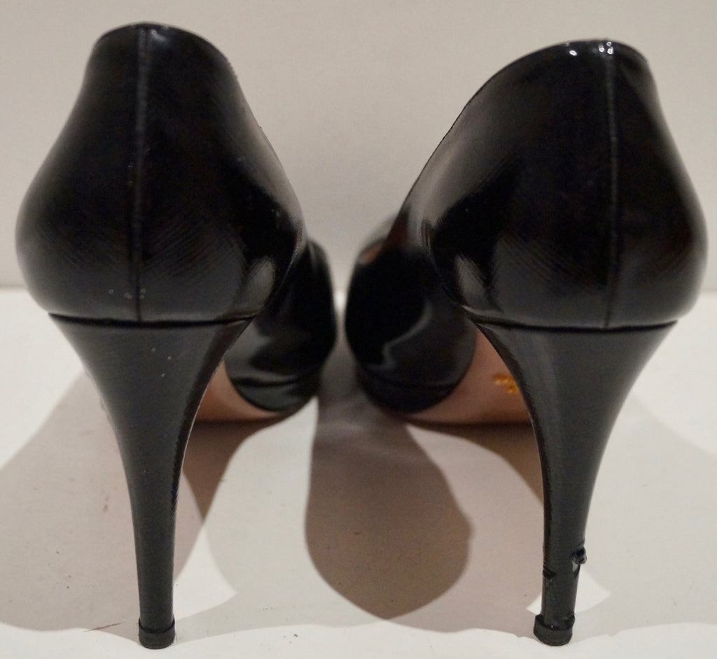 PRADA Women's Black Textured Leather High Stiletto Platform Court Shoes EU39 UK6