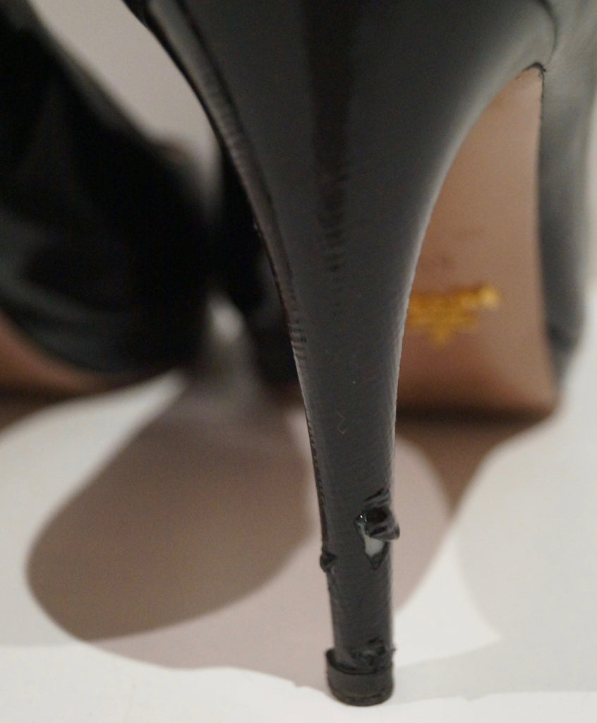 PRADA Women's Black Textured Leather High Stiletto Platform Court Shoes EU39 UK6