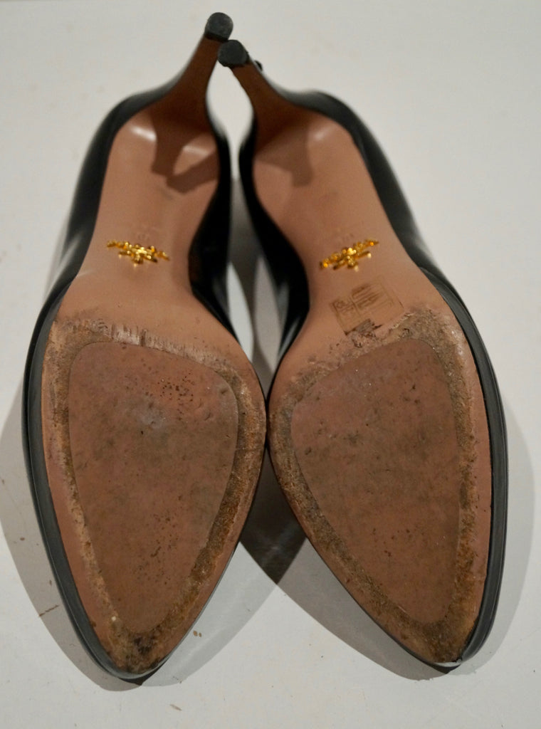 PRADA Women's Black Textured Leather High Stiletto Platform Court Shoes EU39 UK6