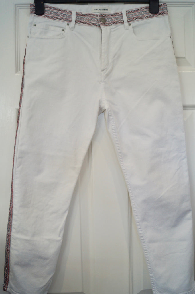 ISABEL MARANT ETOILE White Cotton Stretch Stitch Trim Crop Jeans Pants 38 UK10