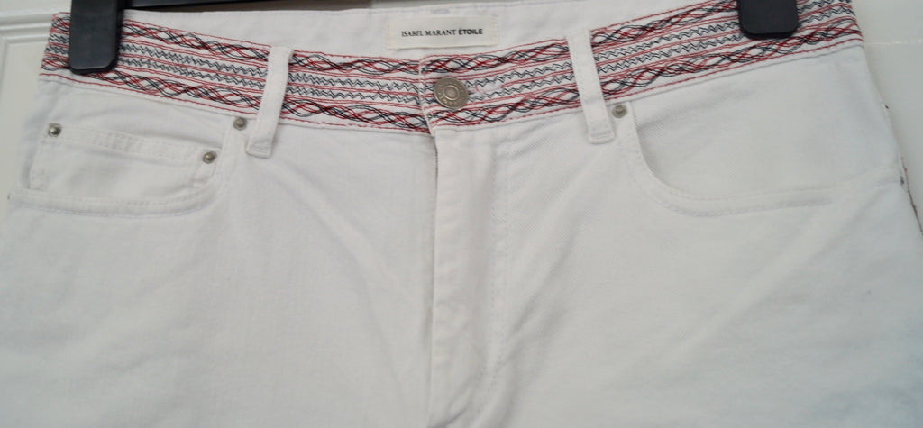 ISABEL MARANT ETOILE White Cotton Stretch Stitch Trim Crop Jeans Pants 38 UK10
