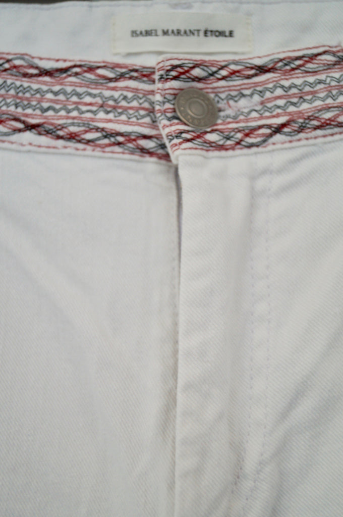 ISABEL MARANT ETOILE White Cotton Stretch Stitch Trim Crop Jeans Pants 38 UK10