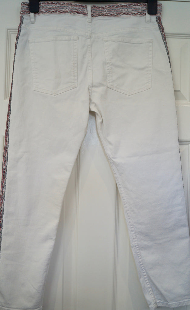 ISABEL MARANT ETOILE White Cotton Stretch Stitch Trim Crop Jeans Pants 38 UK10