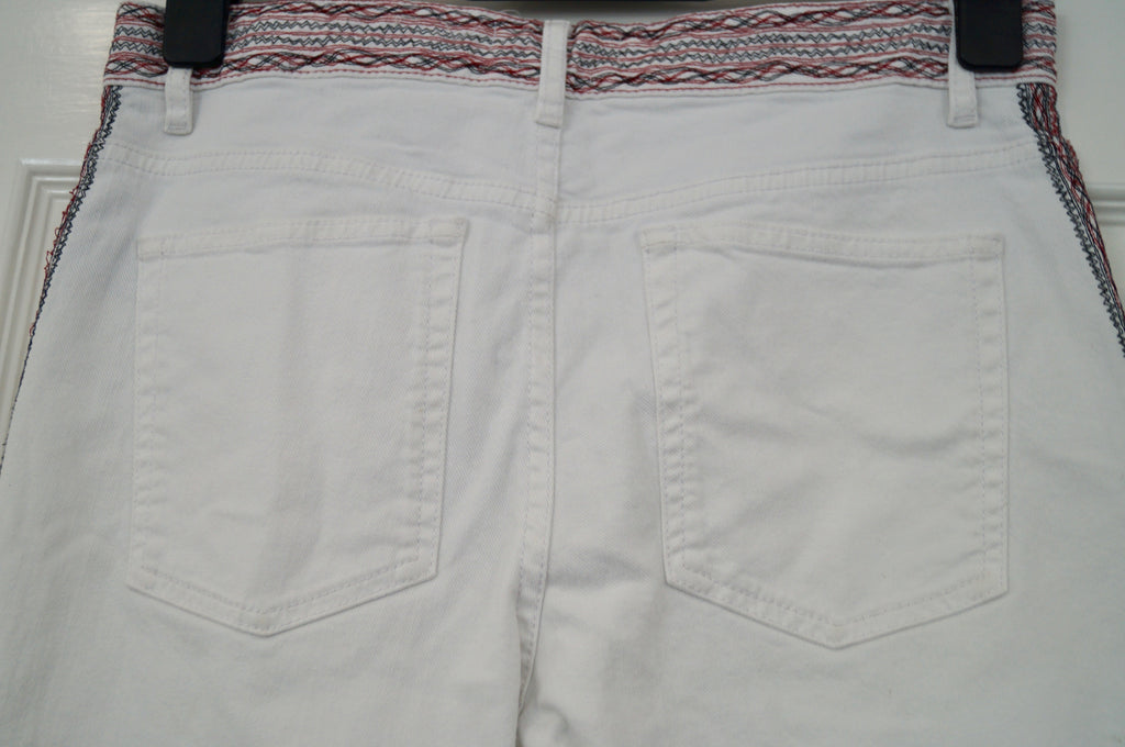 ISABEL MARANT ETOILE White Cotton Stretch Stitch Trim Crop Jeans Pants 38 UK10