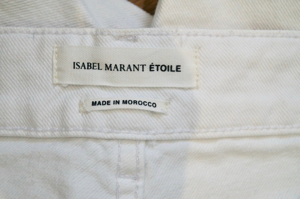 ISABEL MARANT ETOILE White Cotton Stretch Stitch Trim Crop Jeans Pants 38 UK10