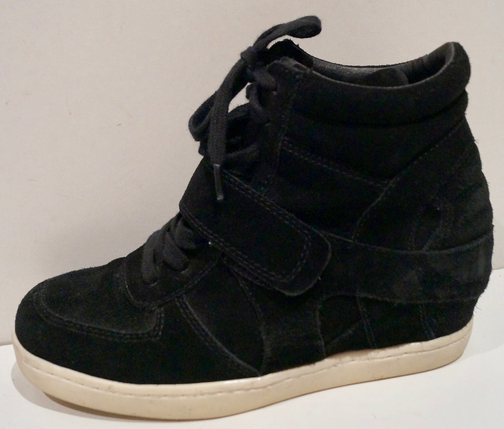 ASH Kids Black Suede Rubber Sole Hidden Wedge High Tops Sneakers Trainers EU36