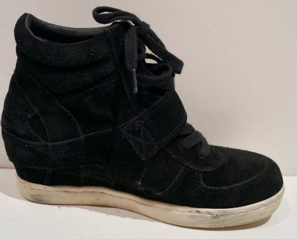 ASH Kids Black Suede Rubber Sole Hidden Wedge High Tops Sneakers Trainers EU36