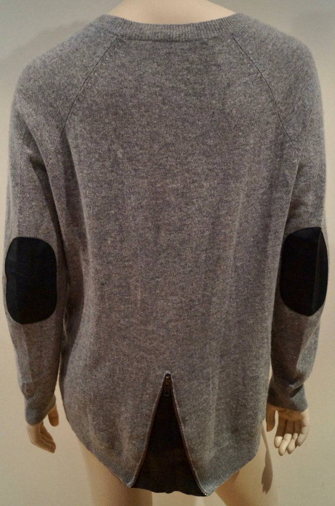 AUTUMN CASHMERE Women's Grey Round Neck Zipper Detail Knitwear Jumper Sweater